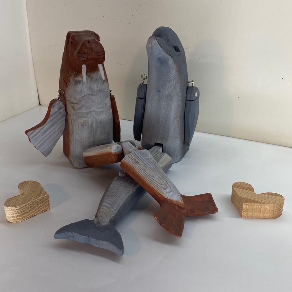 Wooden Walrus and Dolphin